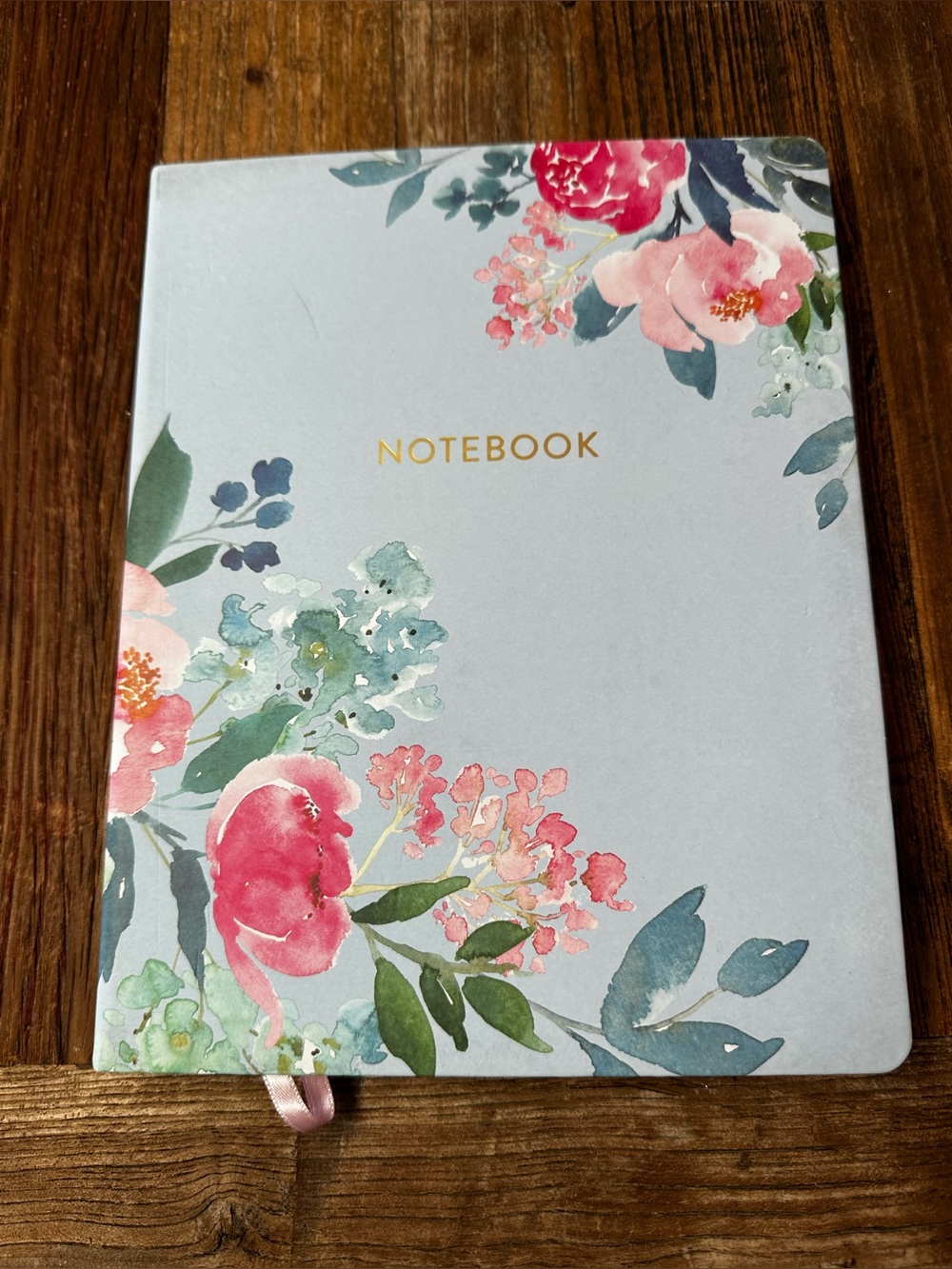 Floral Blue Ribbon Notebook - Light Blue with Pink Accents